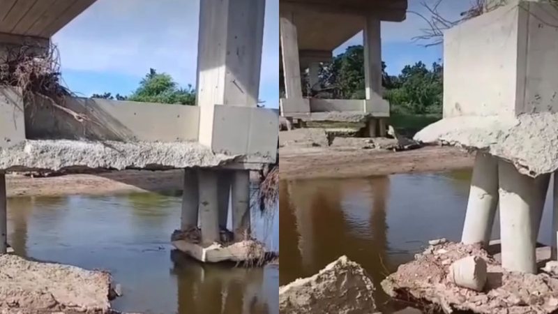 Ponte recém-inaugurada apresenta falhas e gera denúncias em Nova Cruz; veja imagens